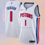 Men's Detroit Pistons Allen Iverson NO 1 Association White Jersey