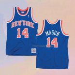 Men's New York Knicks Anthony Mason NO 14 Hardwood Classics Throwback Blue Jersey