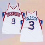Men's Philadelphia 76ers Allen Iverson NO 3 Mitchell & Ness 1996-97 White Jersey