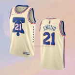 Men's Philadelphia 76ers Joel Embiid NO 21 Earned 2020-21 Cream Jersey