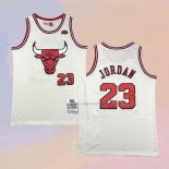 Men's Chicago Bulls Michael Jordan NO 23 Mitchell & Ness Chainstitch Cream Jersey
