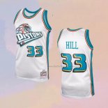 Men's Detroit Pistons Grant Hill NO 33 Mitchell & Ness 1998-99 White Jersey