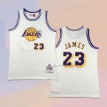 Men's Los Angeles Lakers LeBron James NO 23 Mitchell & Ness Chainstitch Cream Jersey