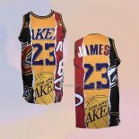 Men's Los Angeles Lakers LeBron James NO 23 Heat Cavaliers Black Red Yellow Jersey