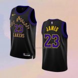Men's Los Angeles Lakers LeBron James NO 23 City 2023-24 Black Jersey