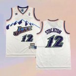 Men's Utah Jazz John Stockton NO 12 Throwback White Jersey