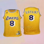 Kid's Los Angeles Lakers Kobe Bryant NO 8 Throwback Yellow Jersey