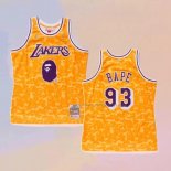 Men's Los Angeles Lakers Bape NO 93 Mitchell & Ness Yellow Jersey