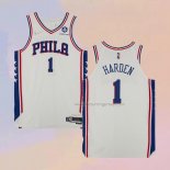 Men's Philadelphia 76ers James Harden NO 1 Association Authentic White Jersey