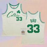 Men's Boston Celtics Larry Bird NO 33 Mitchell & Ness Chainstitch Cream Jersey