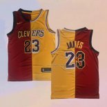 Men's Cleveland Cavaliers Los Angeles Lakers LeBron James NO 23 Split Red Yellow Jersey