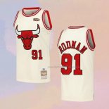 Men's Chicago Bulls Dennis Rodman NO 91 Mitchell & Ness Chainstitch Cream Jersey