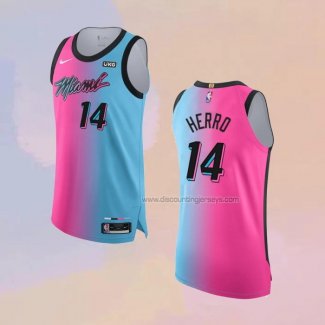 Men's Miami Heat Tyler Herro NO 14 City 2020-21 Authentic Blue Pink Jersey