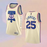 Men's Philadelphia 76ers Ben Simmons NO 25 Earned 2020-21 Cream Jersey