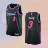 Men's Miami Heat Dwyane Wade NO 3 City 2018-19 Black Jersey