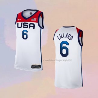 Men's USA 2021 Damian Lillard NO 6 White Jersey