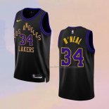 Men's Los Angeles Lakers Shaquille O'neal NO 34 City 2023-24 Black Jersey