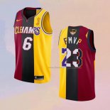 Men's Los Angeles Lakers LeBron James 2020 FMVP Heat Cavaliers Split Dual Number Black Red Gold Jersey