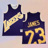 Men's Los Angeles Lakers LeBron James NO 23 Mitchell & Ness Big Face Purple Jersey