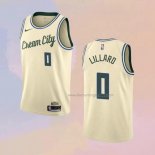 Men's Milwaukee Bucks Damian Lillard NO 0 City 2019-20 Cream Jersey