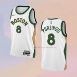 Men's Boston Celtics Kristaps Porzingis NO 8 City 2023-24 White Jersey