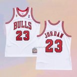 Men's Chicago Bulls Michael Jordan NO 23 Mitchell & Ness 1995-96 White Jersey
