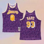 Men's Los Angeles Lakers Bape NO 93 Mitchell & Ness Purple Jersey